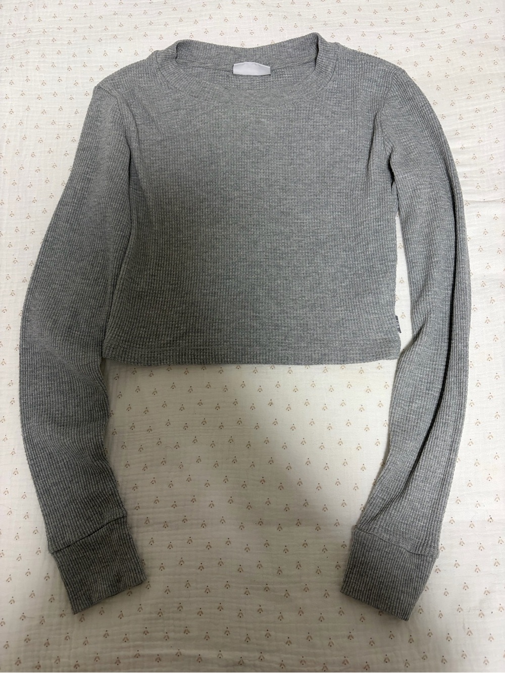 TNA Gray Ribbed Cropped Long-Sleeve Top